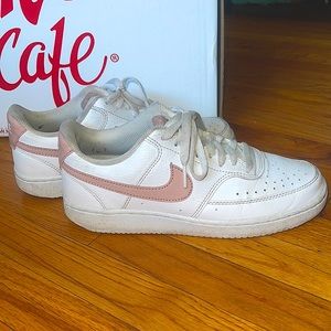 Nike white and pink air forces